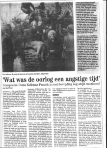 13 - Krantenknipsel Dini Kolkman-Pessink op de tank in 1944